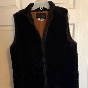 Brown Faux Fur Vest Bear and deer at boarder.